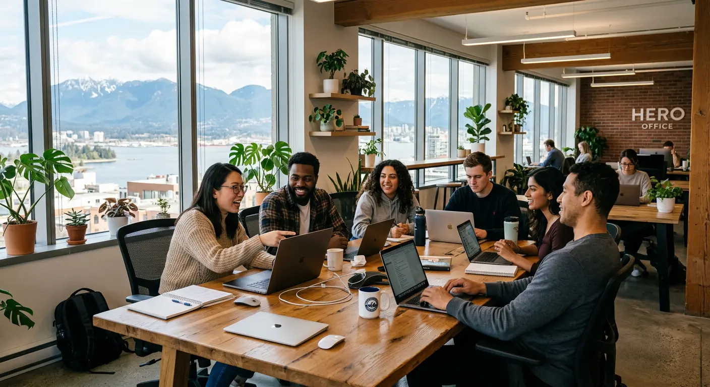 Modern workspace with people collaborating